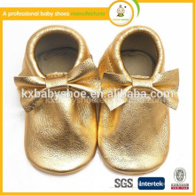 2015 barato whosale de alta qualidade nova moda Gold-Bow-Soft-Sole sapatos de couro de couro